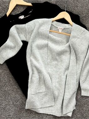 Cat & Jack Open-Front Knit Cardigan Bundle/ Duo - BLK & Lt. GRY